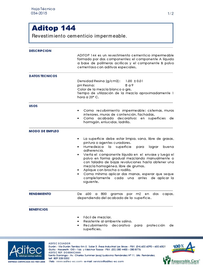 ficha-tecnica-aditec-aditop-144 (1) | PDF | Química | Procesos industriales
