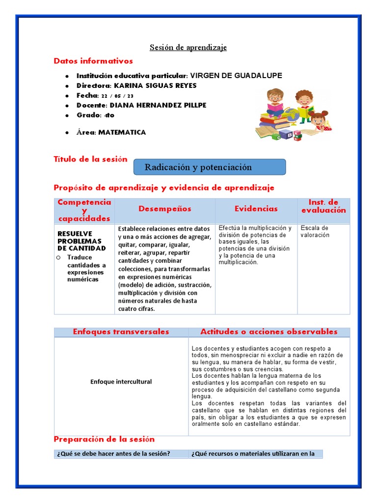 Sesión de aprendizaje mate | PDF | Exponenciación | Aprendizaje