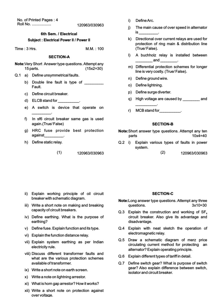 Electrical 6 Sem Electrical Power 2 Power 2 120963 May 2018 Pdf