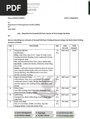 Quotation for IIT DMS June 2023 farewell
