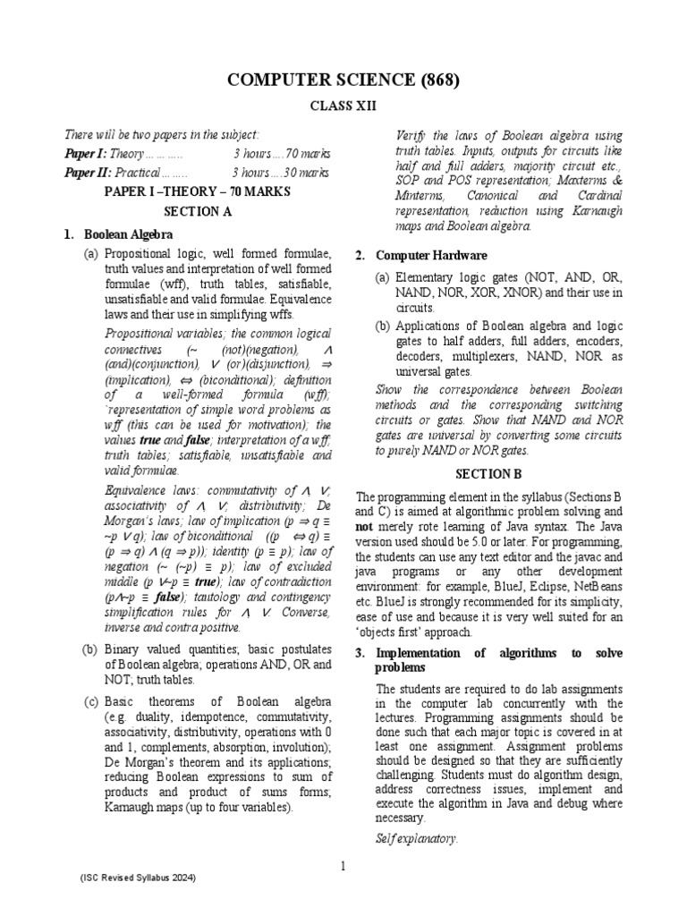 ISC Computer Science | PDF