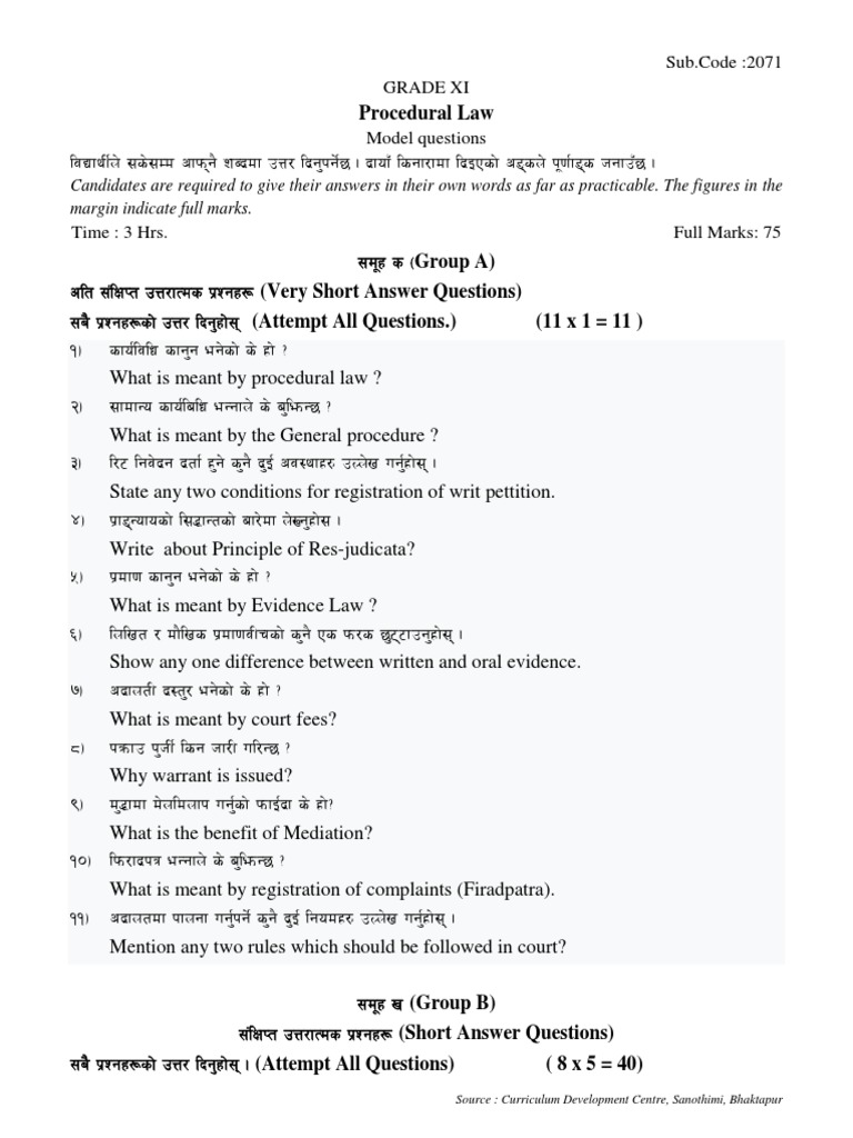 Class 11 Procedural Law Model Questions | PDF | Criminal Justice ...
