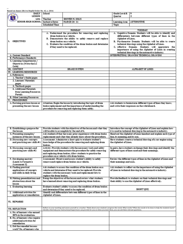 Grade 9 Daily - Lesson - Log - DLL - Template 4a's March 20-24-23 ...