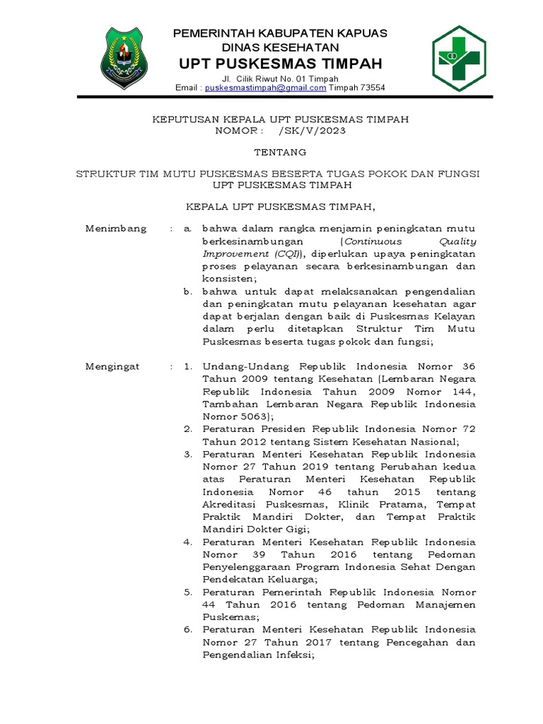 Struktur Tim Mutu Puskesmas Timpah | PDF | Pengembangan Diri