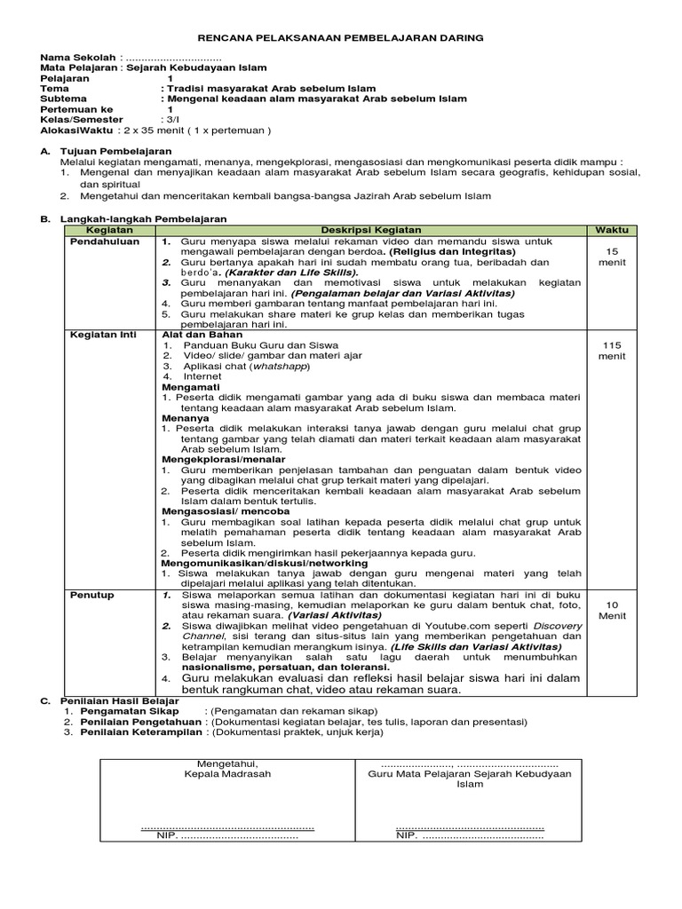 Rpp Daring Ski Kelas 1 Semester 1 Dan 2 Sd Mi PDF