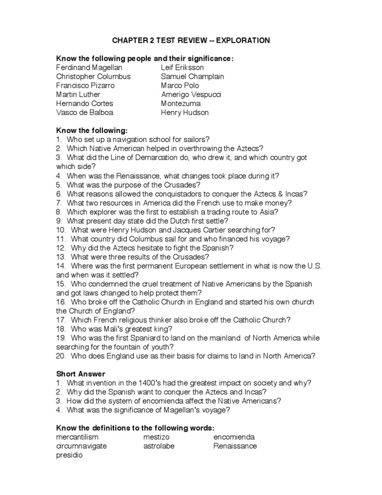 Exploration Test Review Guide | PDF