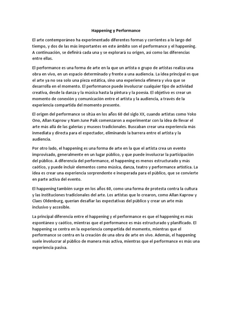 Diferencias entre Happening y Performance | PDF | Arte de performance ...