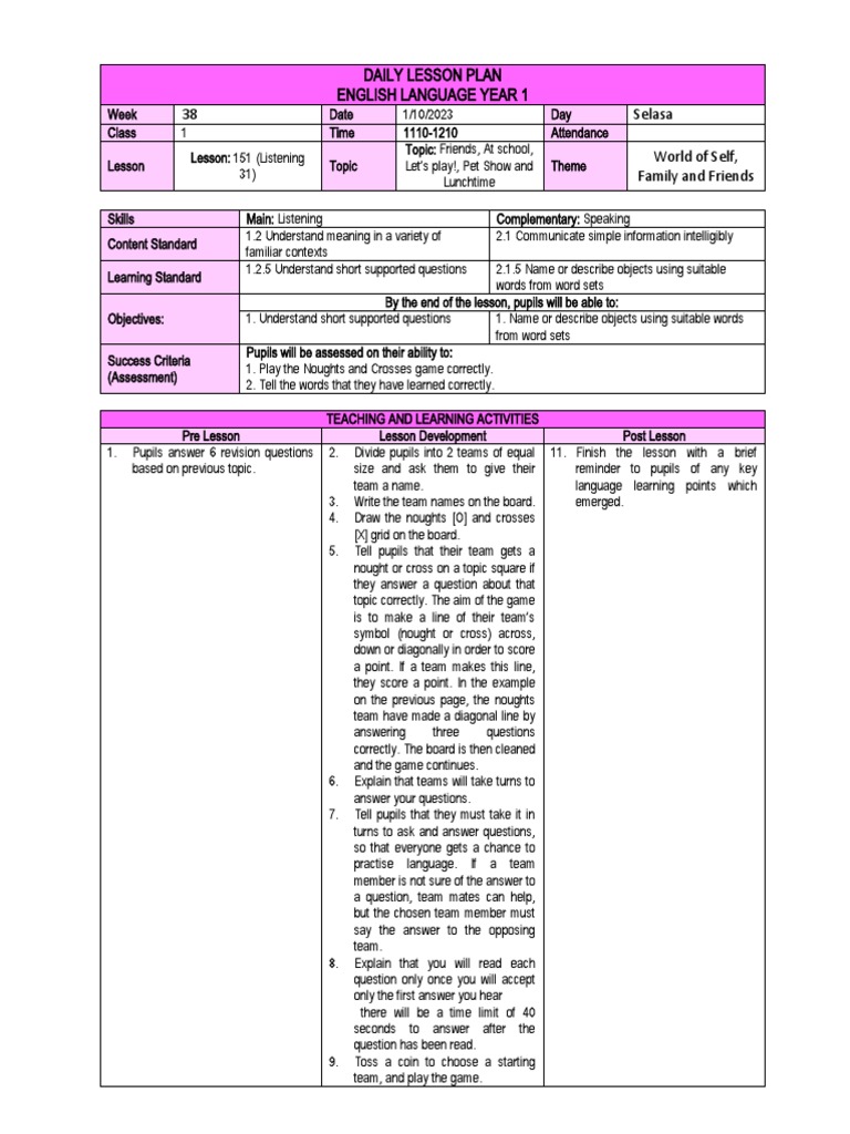Daily Lesson Plan Year 1 PDF