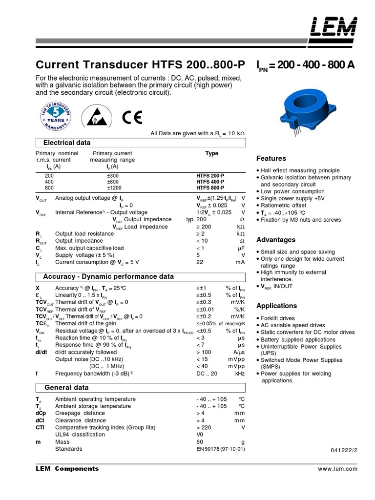 Current Transducer HTFS 200-P Details | PDF | Computers