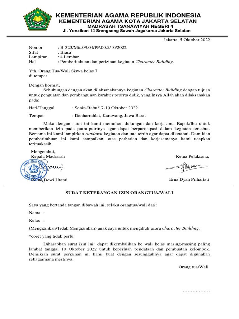 Surat Izin Orang Tua | PDF