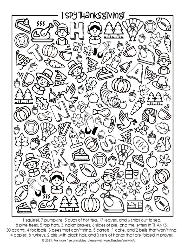 I Spy Thanksgiving Worksheet | PDF | Cooking, Food & Wine