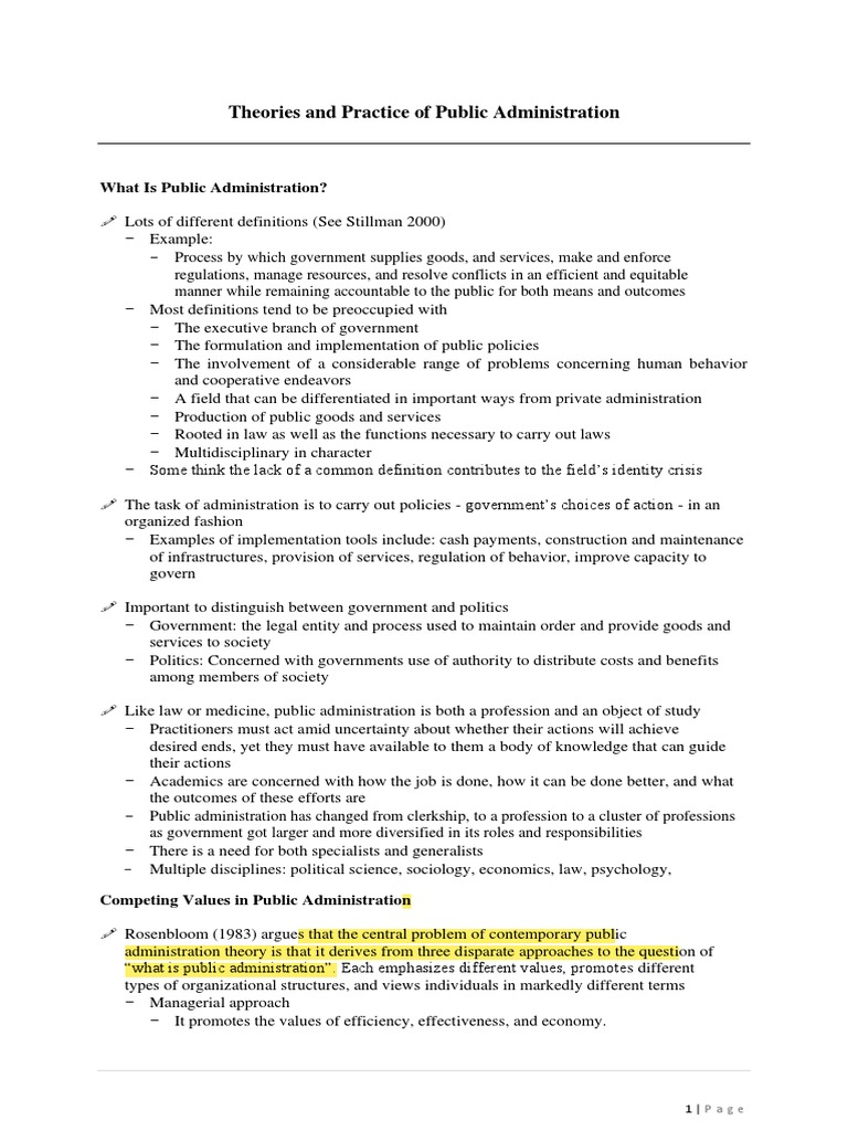 Public Administration Theories Overview | PDF | Public Administration ...