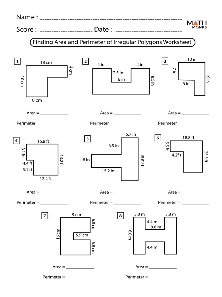 Area and Perimeter of Irregular Polygons Worksheets | PDF