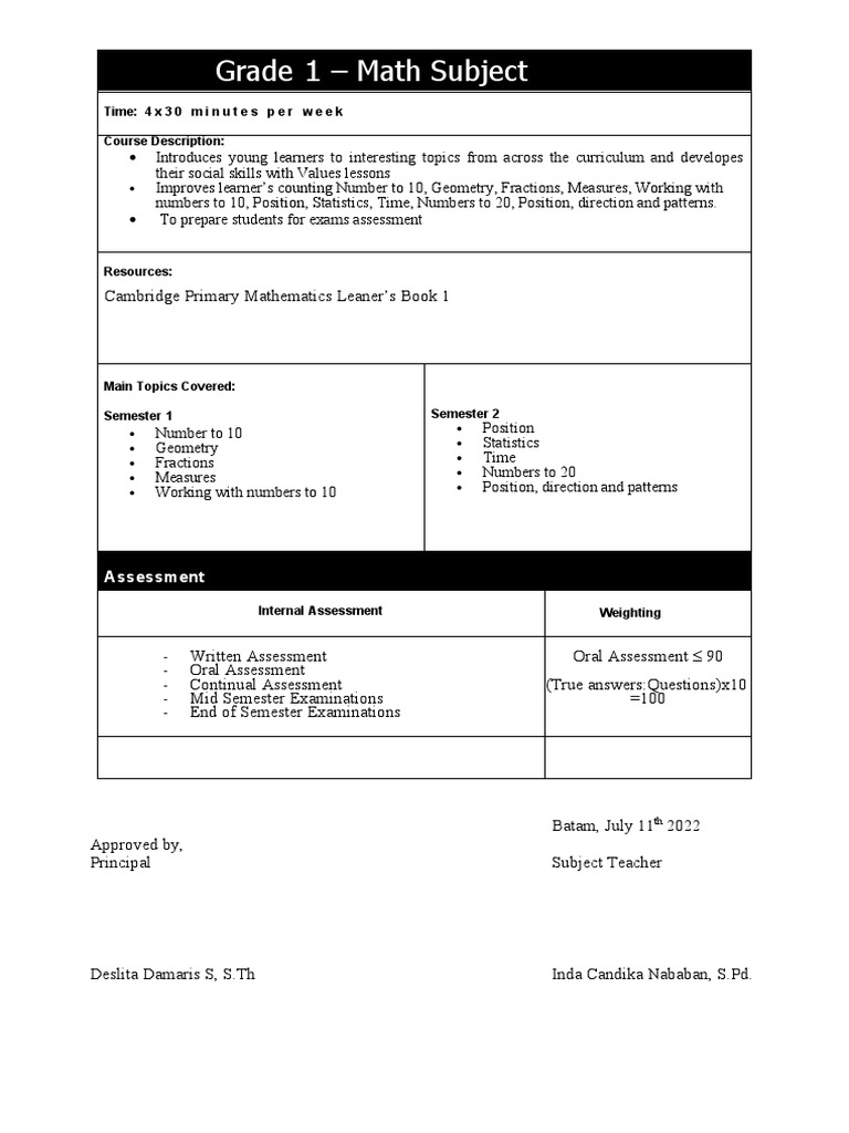 Grade 1 Math Curriculum Overview | PDF
