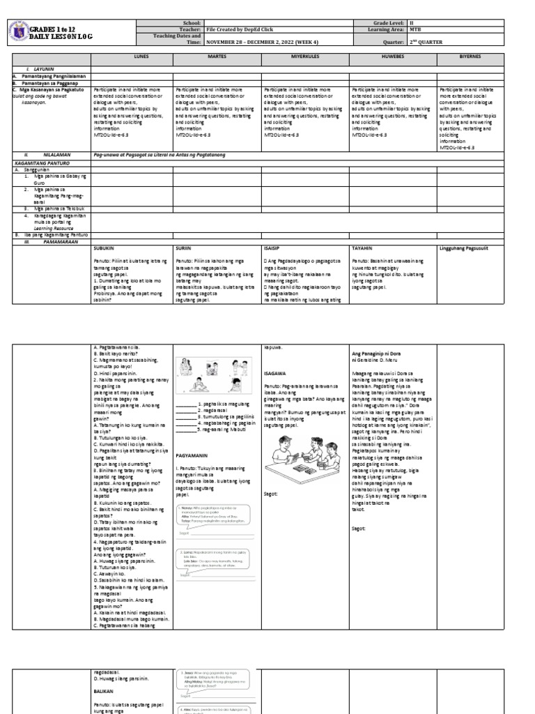 DLL - MTB 2 - Q2 - W4 | PDF