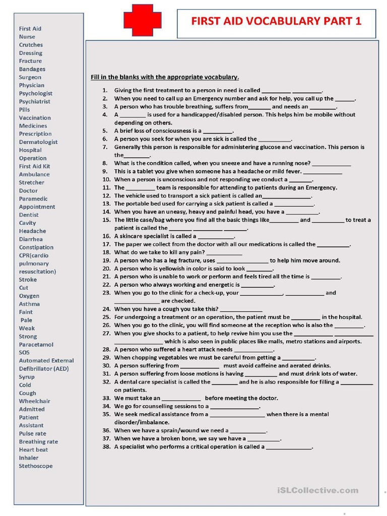 first aid vocabulary PDF