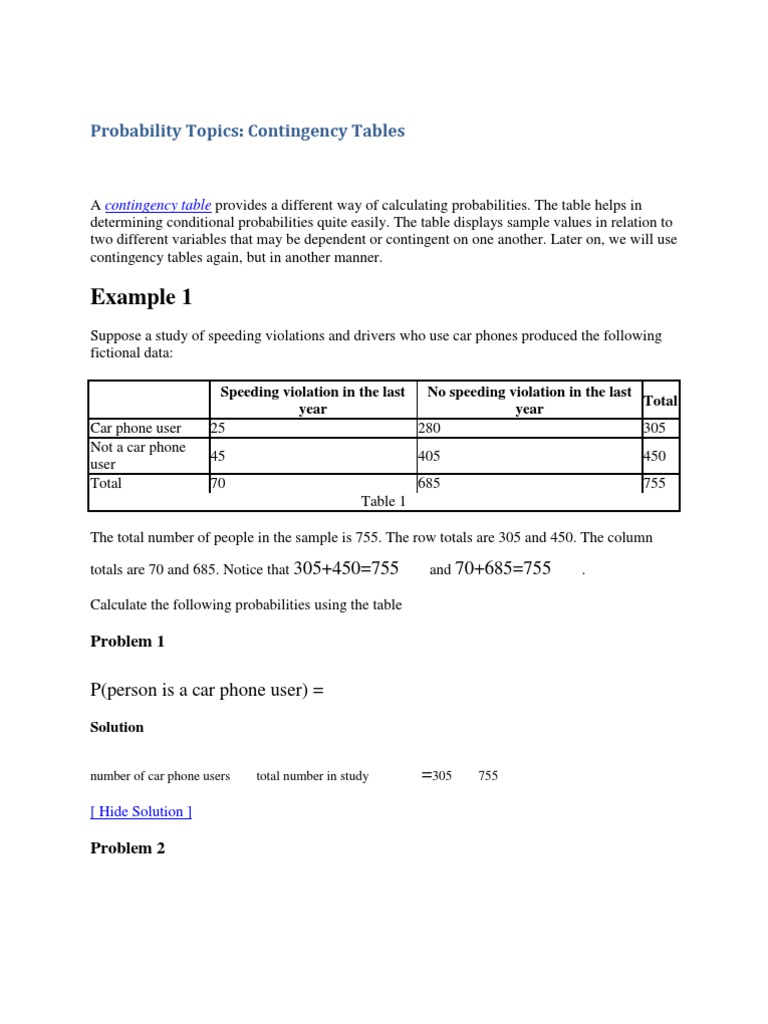Example 1: Probability Topics: Contingency Tables | PDF