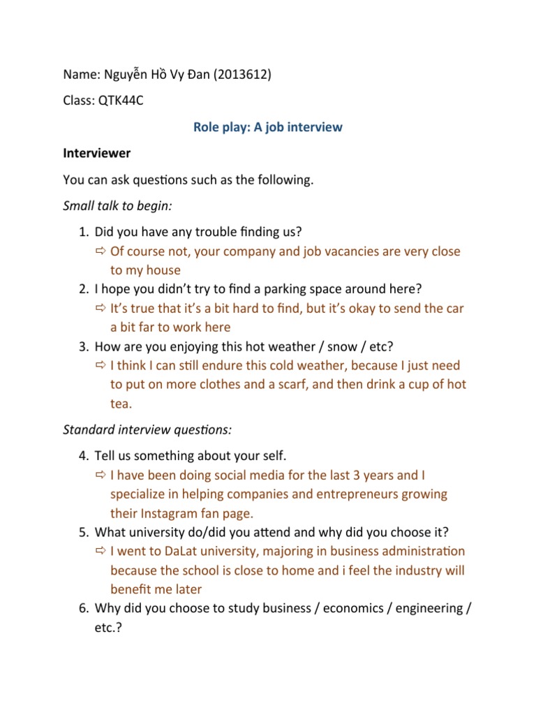 Job Interview Role Play Examples | PDF | Communication | Business