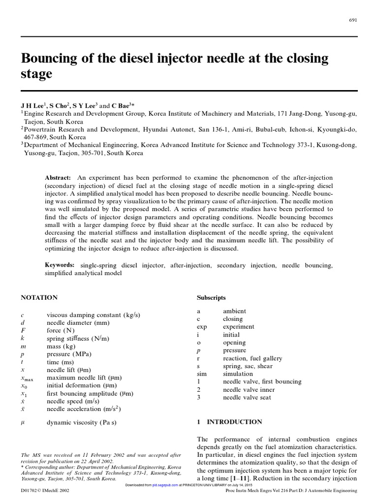 Bouncing of the diesel injector needle at the closing stage PDF