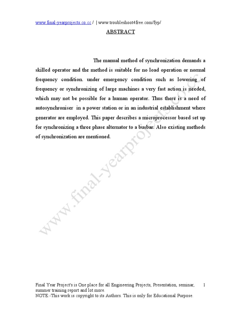 Microprocessor Based System of Automatic Synchronizer Report | PDF ...