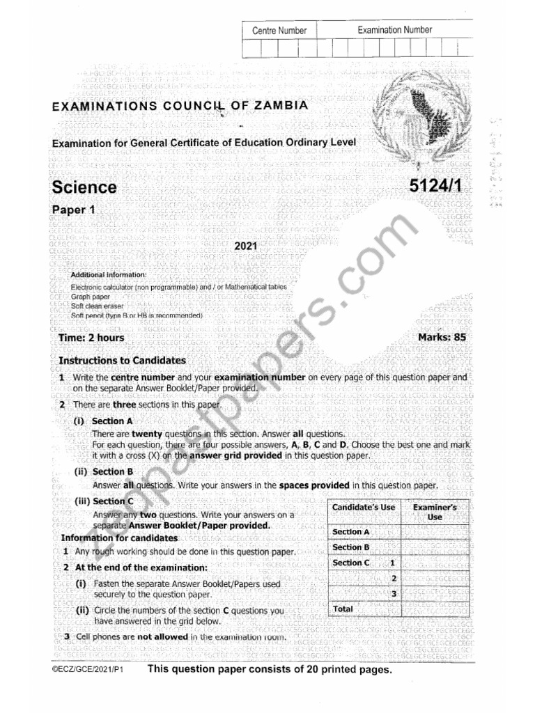 g12 Science p1 2021 Gce | PDF