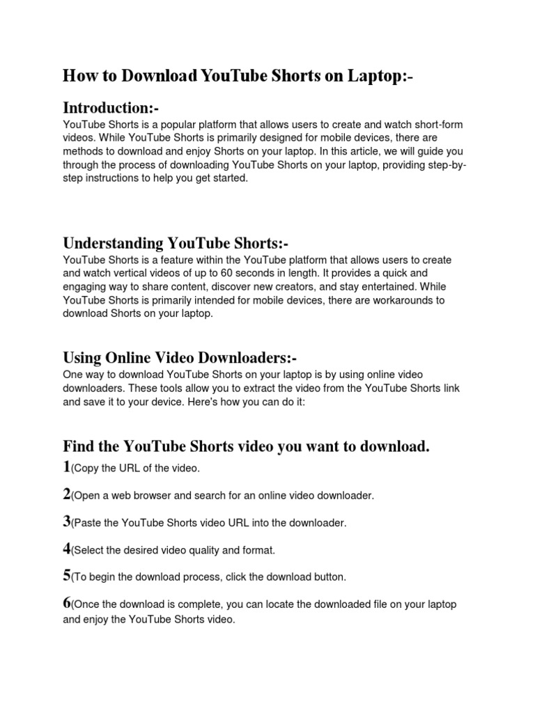 How to download youtube shorts on laptop pdf you tube digital