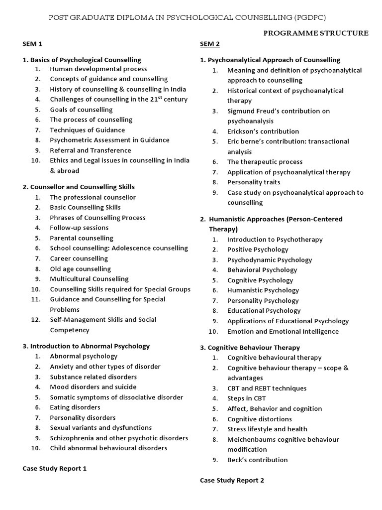 Post Graduate Diploma In Psychological Counseling Pdf Psychotherapy