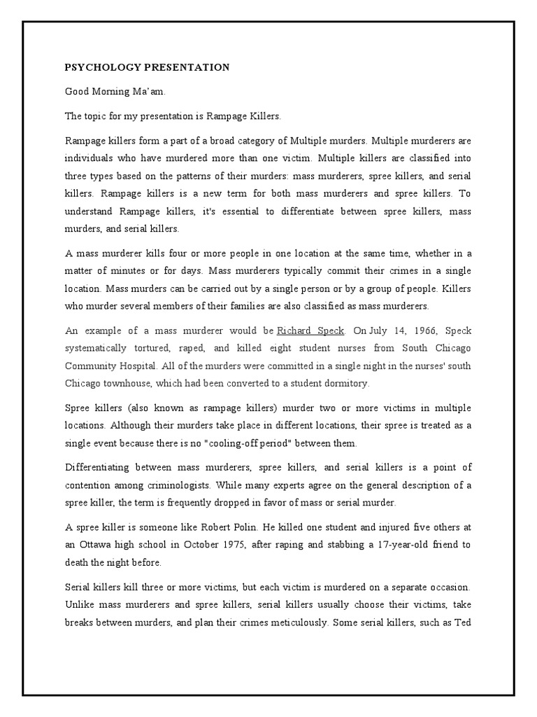 Psychology Presentation Pdf Serial Killer Mass Murder