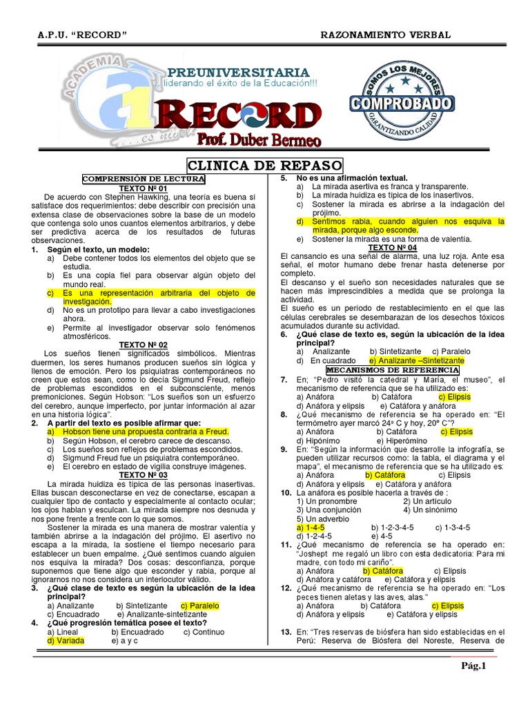 Reforzamiento de Verbal Rpta | PDF | Estudios de idiomas extranjeros