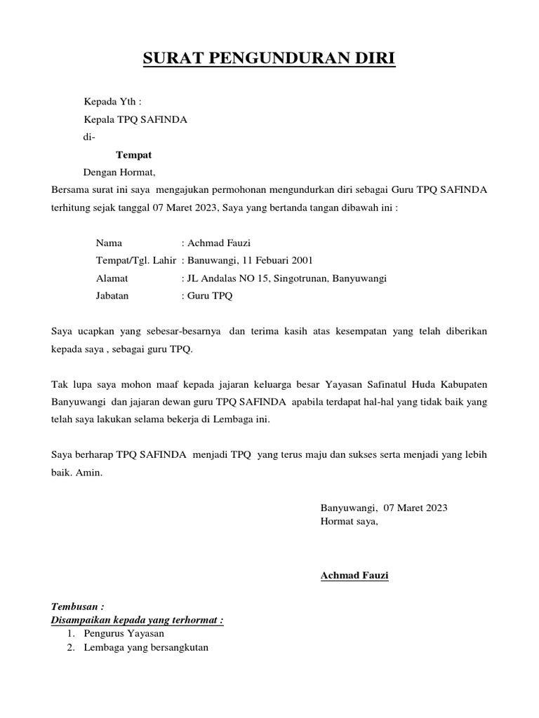 Surat Pengunduran Diri | PDF