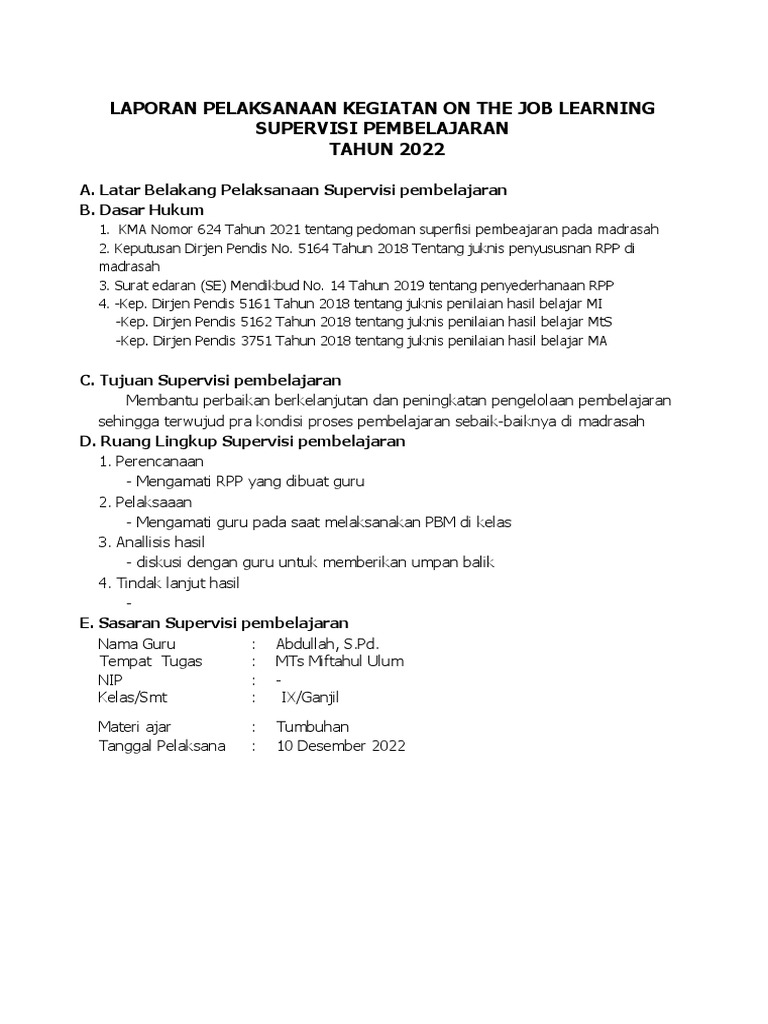 Contoh Tamplate Laporan SP | PDF | Karier & Perkembangan