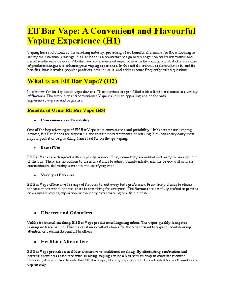 Elf Bar Vape: User-Friendly Guide | PDF | Electronic Cigarette