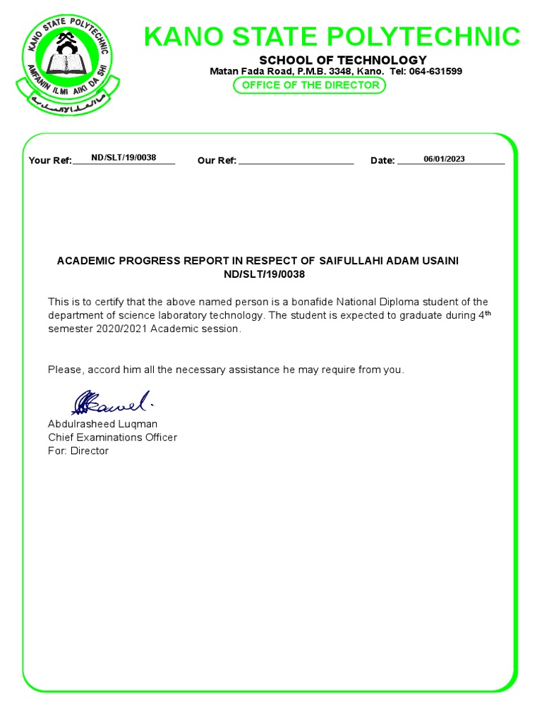 Academic Progress Report for Saifullahi | PDF | Career & Growth | Business