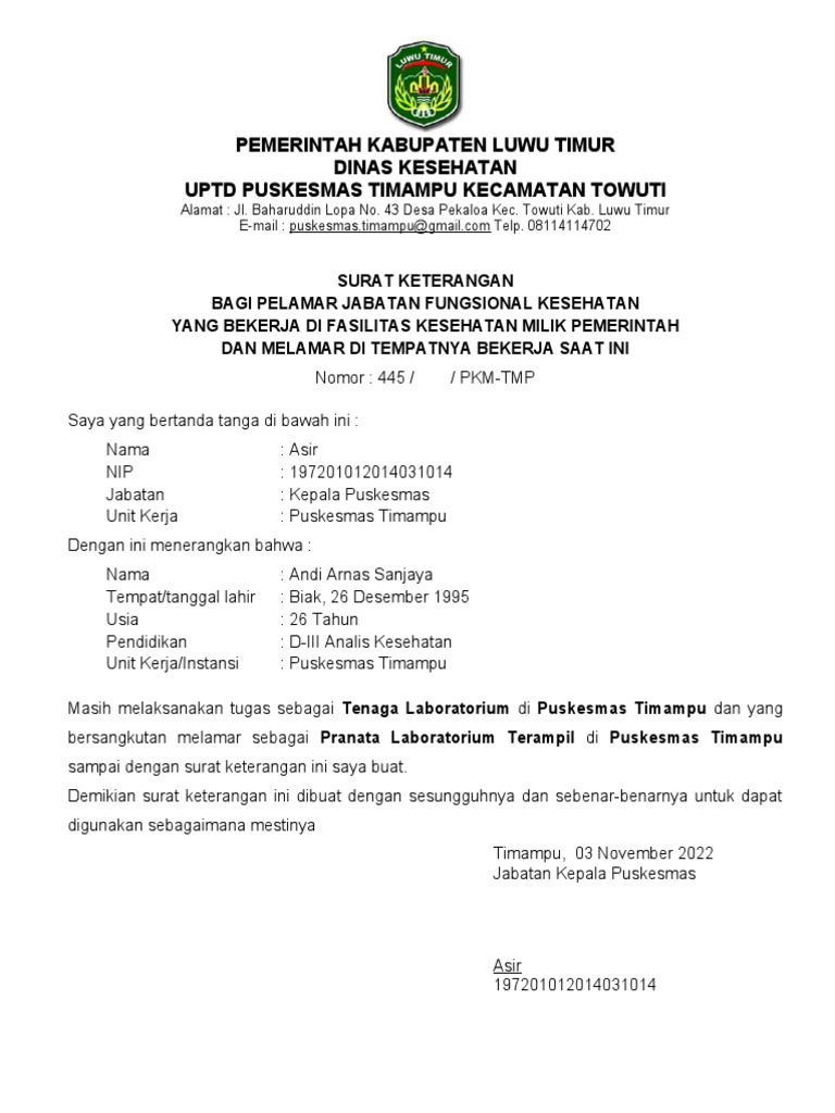 Surat Keterangan PPPK | PDF