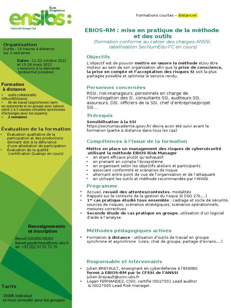 Formation EBIOS-RM à distance | PDF | Sécurité des systèmes d ...