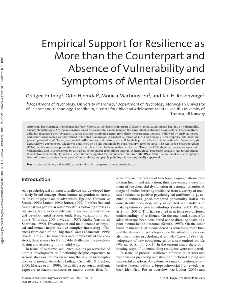 Resilience vs. Vulnerability in Mental Health | PDF | Psychological ...