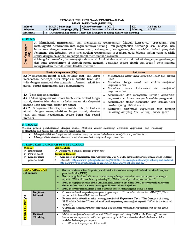 Rencana Pembelajaran Teks Eksposisi | PDF