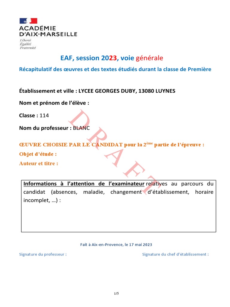 Récapitulatif EAF 114 - DRAFT | PDF | Littérature française | Poésie ...