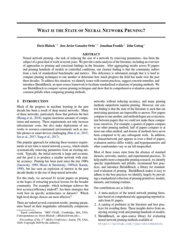 MLSys 2020 What Is The State of Neural Network Pruning Paper | PDF ...
