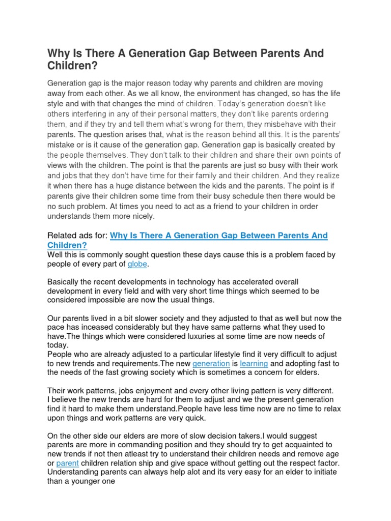 An Overview of the Generation Gap Between Parents and Children Free Essay Example