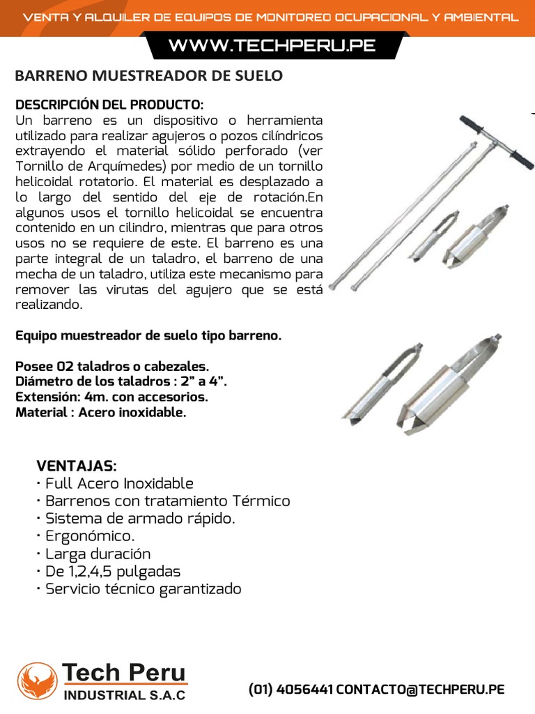 Barreno Muestreador de Suelo de Acero Inoxidable | PDF