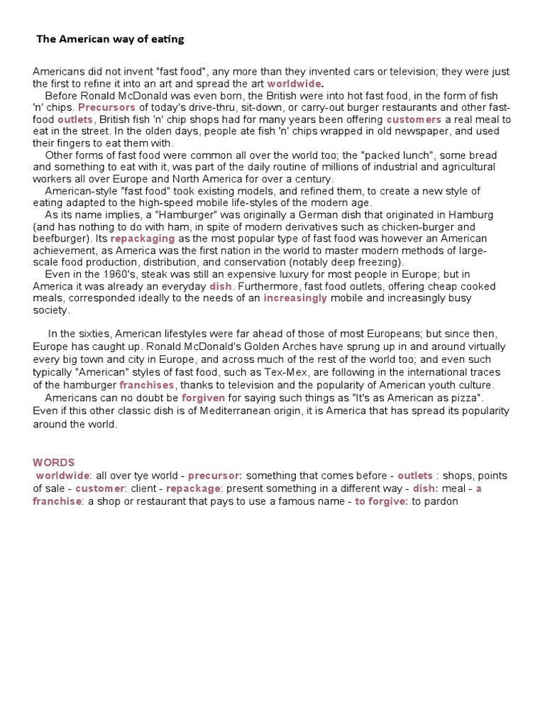 The American Way of Eating Reading PDF