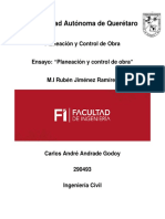 Ensayo Planeacio y Control de Obra - Andrade Godoy