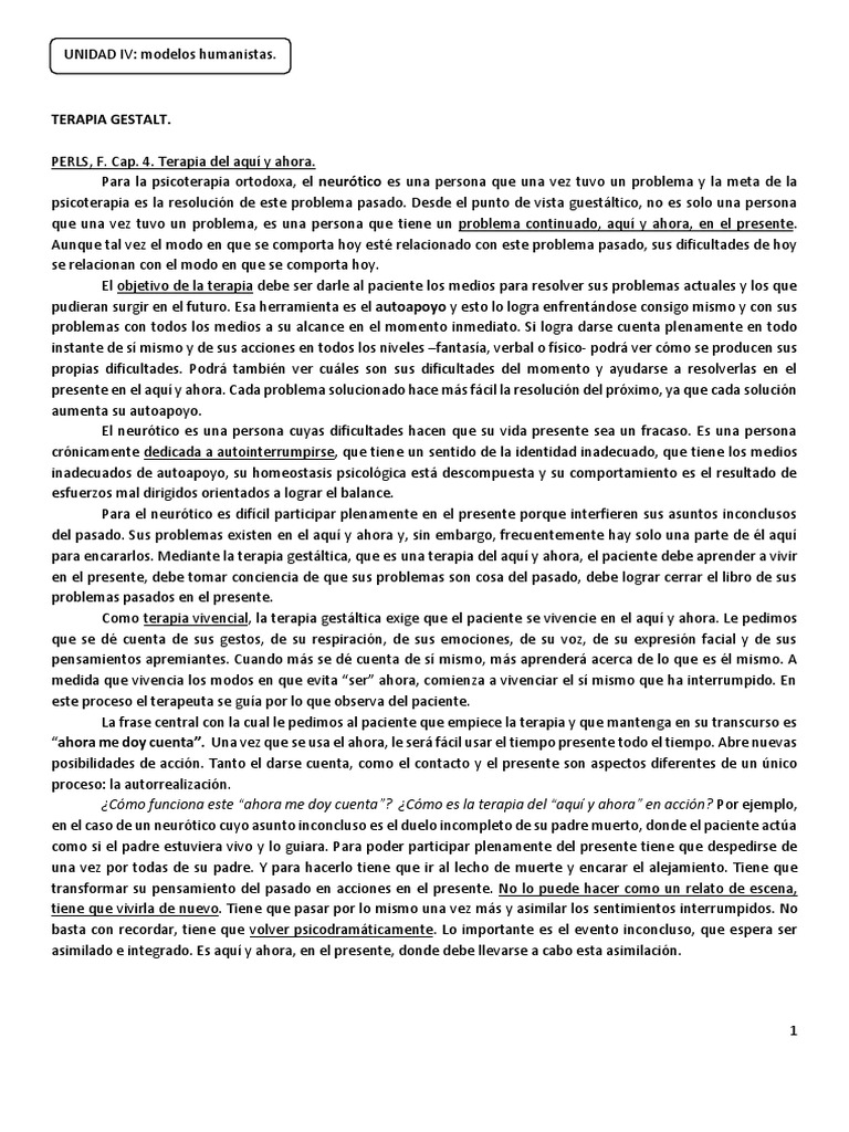 Terapia Gestalt: Aquí y Ahora | PDF | Terapia Gestalt | Las emociones