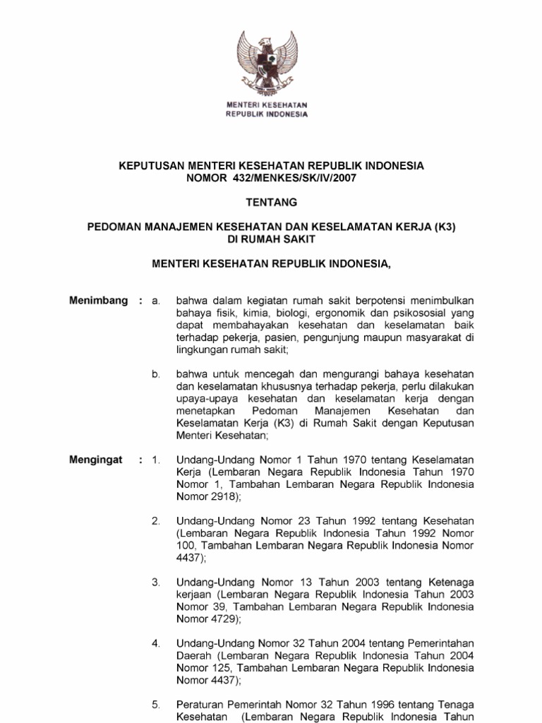 KMK No 432 ttg Pedoman Manajemen Kesehatan dan KMK No 432 ttg Pedoman Manajemen Kesehatan dan