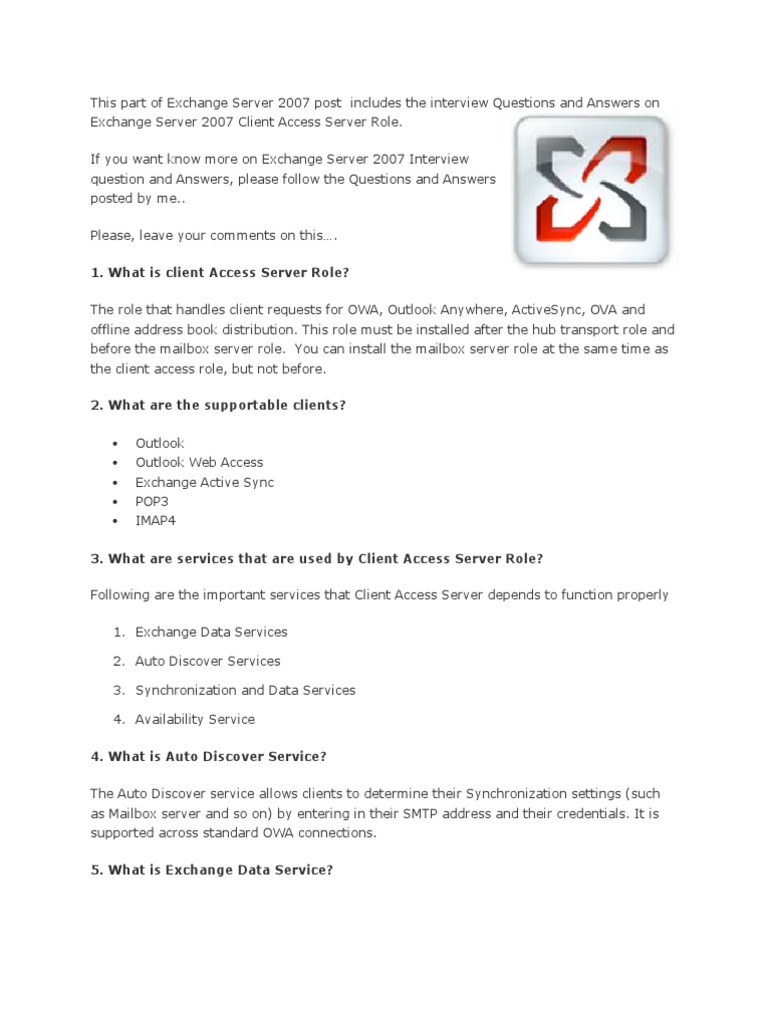 Exchange Server CAS Interview Questions | PDF
