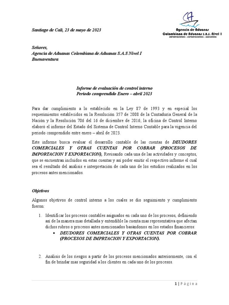 Informe de Control Interno 2023 | PDF | Contabilidad | Business
