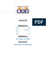 Lab No # 01 Submitted By:: Sir Saqib Ali Shah Information Technology