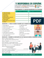 Saludos y Despedidas en Espanol Ejercicios PDF Con Respuesta