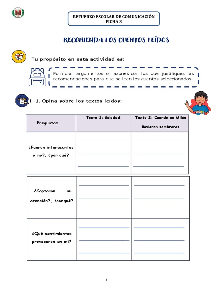 Recomendaciones de Lectura: Ficha 8 | PDF